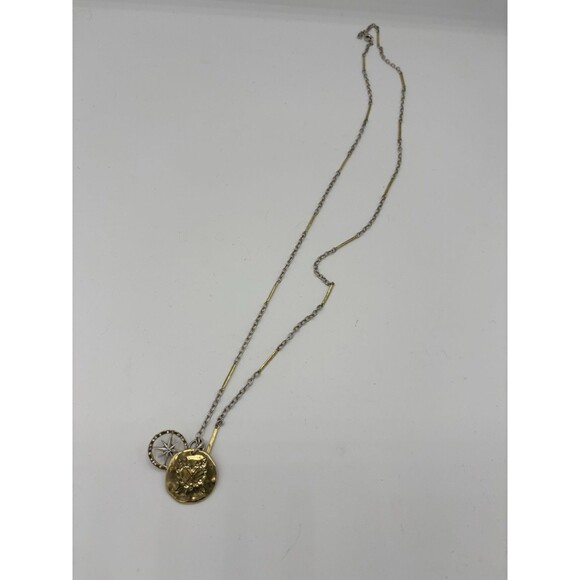 WAXING POETIC Sterling Silver Brass LUME Chain Necklace 32” Found Again Compass - Picture 3 of 7